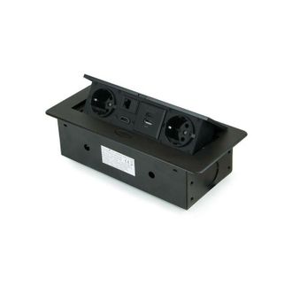 Emuca Multiconector Atom 26, 225x111mm, 2 Enchufes Tipo Schuko, 1 Usb Tipo A, 1usb Tipo C, 1 Rj45, 1 Hdmi, Zamak-acero-pl&aacute;stico, Negro - Emuca
