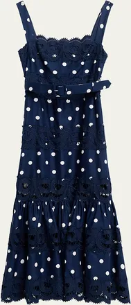 Self Portrait Polka Dot Linen Midi Dress