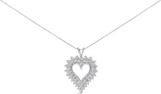 House of Brilliance Silver 3.00 Cttw Diamond Cluster Heart 18 Pendant Necklace in White at Nordstrom