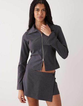 Weekday Camicia grigio m&eacute;lange con zip bidirezionale