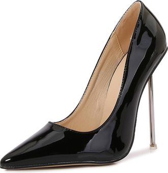 Generic Black,6.5 UK,Womens Patent Leather Pumps Pointy Closed Toe High Stiletto Heels Slip-on Dress Wedding Party Prom Shoes