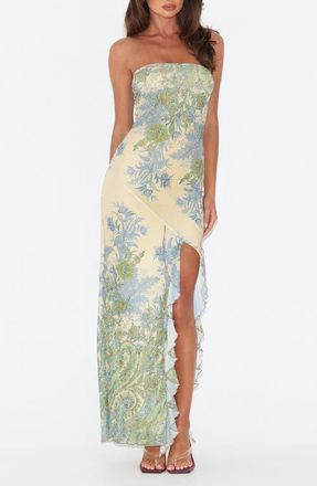 Tiger Mist Theo Floral Strapless Mesh Maxi Dress in Paisley Tapestry at Nordstrom, Size X-Small
