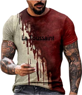 Generic Halloween Costume Men Halloween Blood Stained Letter Round Neck Short Sleeved T Shirt Casual Trend Loose and Comfortable Top (White, XXXL)