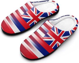 Generic US & Hawaii1 State Flag Funny Mens Cotton Slippers Soft Non-Slip Rubber Sole House Slipper Indoor Outdoor