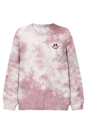 Dalix Smile Face Tie Dye Crewneck Sweatshirt in Tie Dye Pink at Nordstrom, Size Xxx-Large