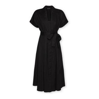 Elena Miro Jurk met ceintuur - Dames - Casual kleedjes - Zwart - XL - Katoen - Kleedjes