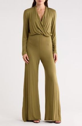 Go Couture Surplice V-Neck Long Sleeve Jumpsuit in Olive Moss at Nordstrom Rack, Size X-Large