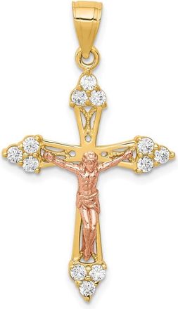 Diamond2Deal 10k Two-tone Cubic Zirconia Crucifix Pendant