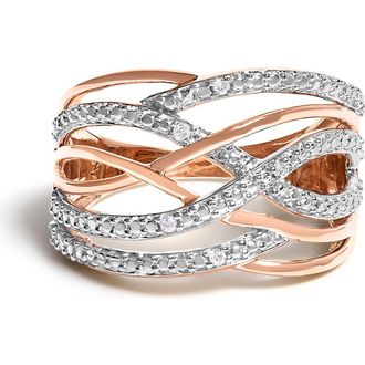 House of Brilliance Silver Diamond Accent Crossover Ring in Rose at Nordstrom, Size 8