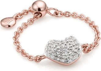 Monica Vinader Rose Gold Nura Mini Heart Adjustable Friendship Diamond Ring Diamond