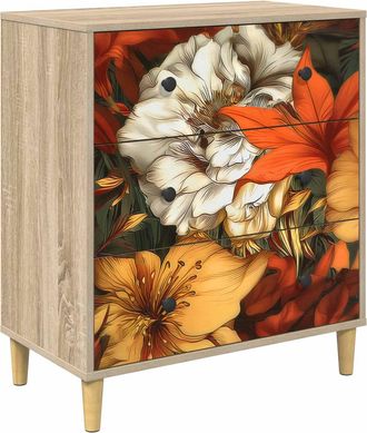 vidaXL Cajonera Gennep Estampado De Lirios 66 X 36,5 X 75 Cm Sonoma Vidaxl