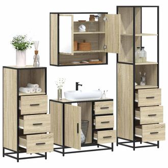 Berkfield Home 4&not;Piece Bathroom Furniture Set&not;Sonoma Oak Engineered Wood in Brown