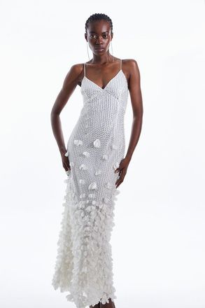 Karen Millen Floral Applique Woven Strappy Maxi Dress