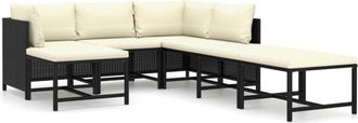 vidaXL Set De Muebles De Jard&iacute;n 7 Pzas Y Cojines Rat&aacute;n Sint&eacute;tico Negro Vidaxl