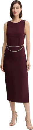 Twinset Abito Midi Senza Maniche con Dettaglio Catena - - Dresses - Donna - Rosso - S