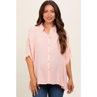 Pinkblush Striped Button Up Dolman Top in Peach at Nordstrom, Size Large