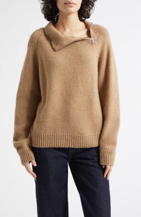 Johnstons of Elgin Millis Asymmetric Cashmere & Cotton Quarter Zip Sweater in Palette Camel at Nordstrom, Size X-Small