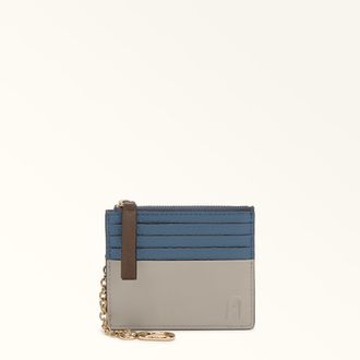 Furla Grazia Porta Carte Di Credito S Grigio Blu Pelle Di Vitello Morbida Roma Color-block + Pelle Di Vitello Granata Donna