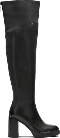 Kazar Musketiers met een brede hak en plateauzool. Dit product valt groot uit. - Dames - Over de knie laarzen - Zwart - 41 EU - Leer - Schoenen