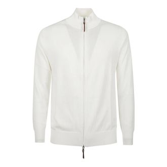 Ballantyne Cardigans, male, White, Size: XL Plain Full Zip Cardigan