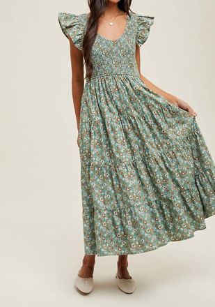 Wishlist Cornelia Midi Dress In Peacock, Coffee & Oyster