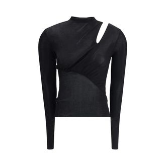 Self Portrait Long Sleeve Tops, female, Black, Size: XS Cut-Out Viscose Knit Top