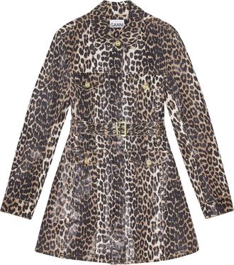 Ganni Abito denim leopardato - Marrone