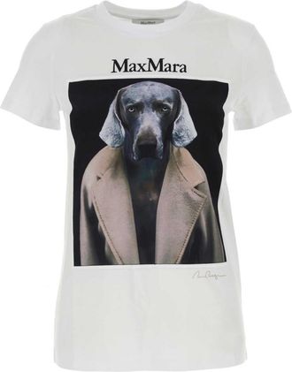 Max Mara White Cipria Dog-print T-shirt