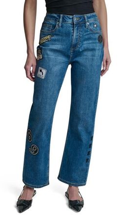 DKNY Appliqu&eacute; Straight Leg Jeans in Tribeca Wash at Nordstrom, Size 30