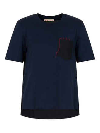 Marni poplin-pocket logo T-shirt - Blue