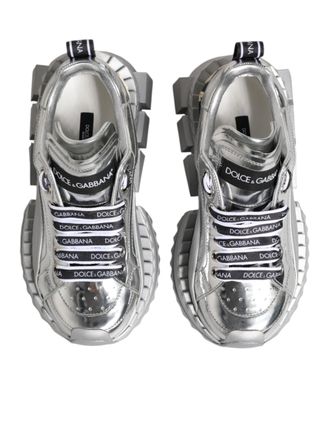 Dolce & Gabbana Womens Silver Leather Super Queen Sneakers Shoes Calfskin Viscose