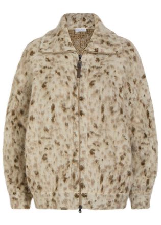 Brunello Cucinelli Lynx-jacquard Brushed Mohair-blend Cardigan - Beige - S (UK8-10 / S)