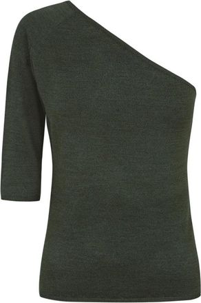 Cortana Airi- asymmetrische zijden gebreide top in jade - Dames - Blouses - Groen - XL - Overhemden