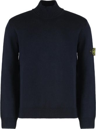 Stone Island Turtleneck Trui met Ribboorden - Heren - Coltruien - Blauw - 2XL - Katoen - Truien & Vesten