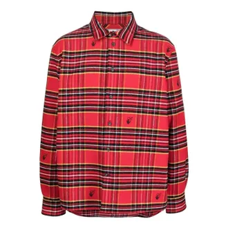 Off-white Mens Off-White SS22 Plaid Logo Embroidered Lapel Long Sleeves Loose Fit Red Shirt OMGA227S22FAB0022510