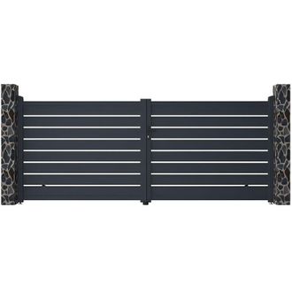 Vente-Unique Cancello a battente traforato L392 x H158 cm in Alluminio Antracite - PRIMO