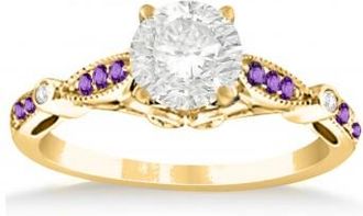 Allurez Marquise & Dot Amethyst Vintage Engagement Ring 14k Yellow Gold 0.13ct