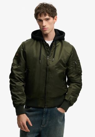 Superdry Parka SUPERDRY HOODED MA1 BOMBER JKT, Herren, Gr. XXL, surplus goods olive gr&uuml;n, Web, Obermaterial: 100% Nylon, unifarben, relaxed fit normal, Rippb&uuml;n
