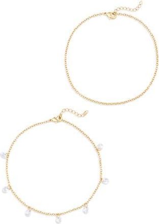 Nordstrom Rack Set of 2 Cubic Zirconia Charm Anklets in Clear- Gold at Nordstrom Rack