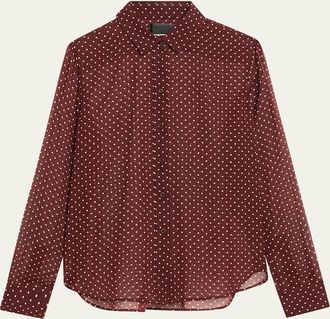 Nili Lotan Gaia Polka-Dot Silk Slim Button-Down Shirt