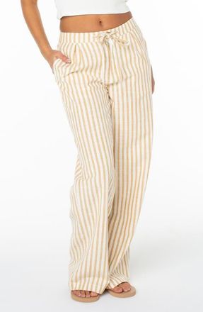 Roxy Mavericks Pleated Stripe Cotton Pants in Curry at Nordstrom, Size Xx-Large