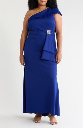 Jessica Howard Ruched One-Shoulder Gown in Royal at Nordstrom, Size 22W