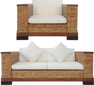 vidaXL Vidaxl - Juego de sofás con cojines 2 piezas ratán natural marrón
