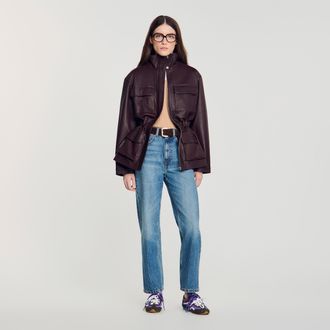 Sandro Oversized leather collar jacket