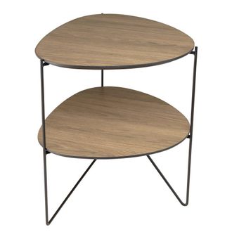 Macabane Mesa auxiliar con 2 tableros ovoides, color moca, patas de metal