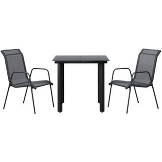 vidaXL vidaXL 3 Piece Garden Dining Set Black Steel and Textilene