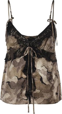 Pinko Camouflage Top met kanten rand - Dames - Tops zonder mouwen - Veelkleurig - L - Satijn - Tops
