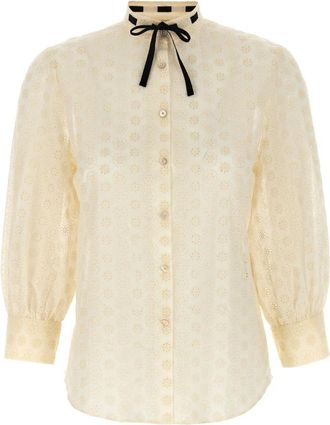 Valentino Garavani Daisy Sangallo Polka Dot Shirt - Dames - Overhemden - Beige - M - Overhemden