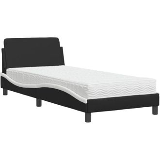vidaXL Bed with Mattress Dover Black and White Single Faux Leather vidaXL