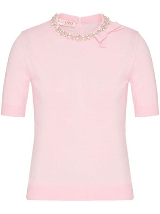Valentino Garavani embroidered wool sweater - women - Polyester/Virgin Wool/Polyamide - S - Pink